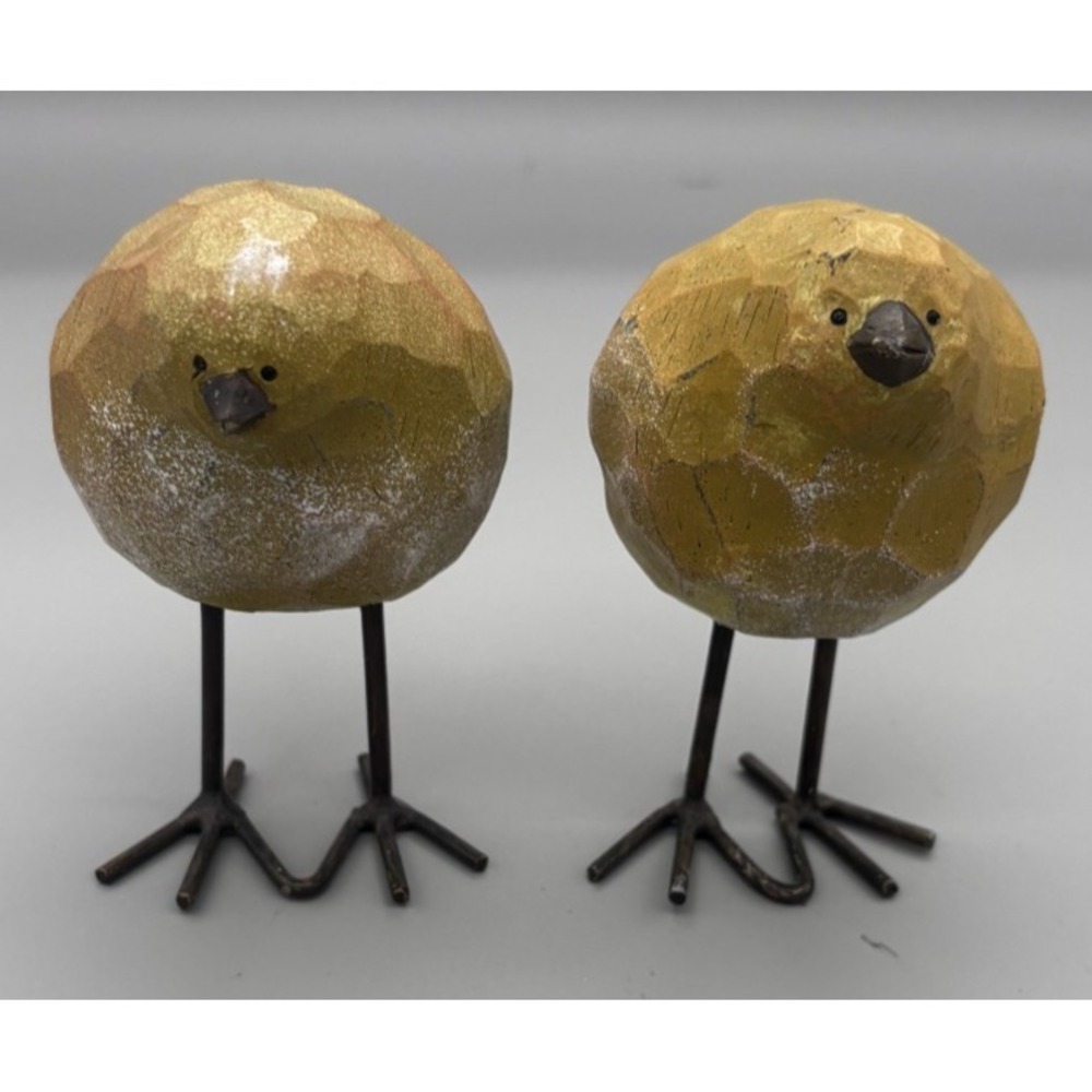 Round Bird Sculptures Set of 2‎ Mini Art Statues Bird Figurines